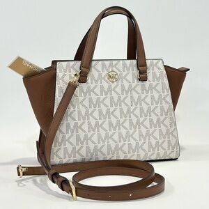 Michael Kors Freya Small Satchel Crossbody Bag in Vanilla Luggage